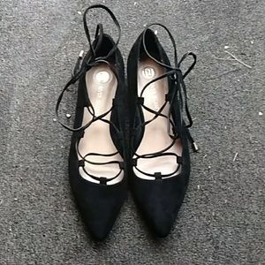 Black Leather River Island Metallic Heel Flats 9